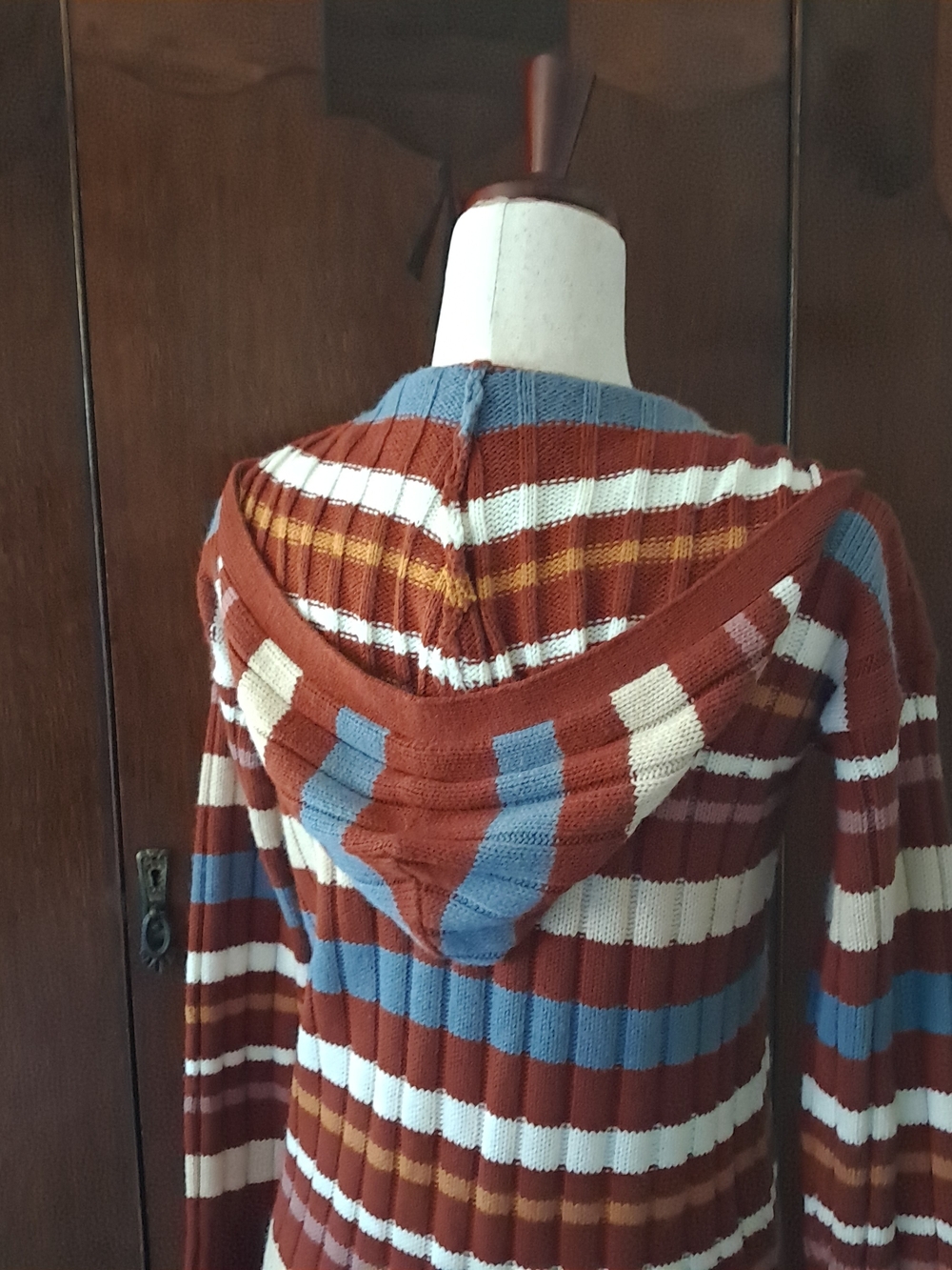 Pink Rose Striped Knit Hooded Cardigan